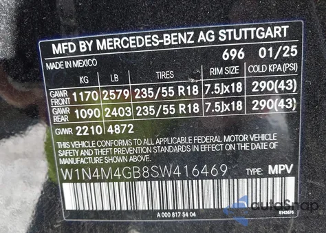 2025 Mercedes-Benz Glb 250 z USA, uszkodzony, nr VIN W1N4M4GB8SW416469